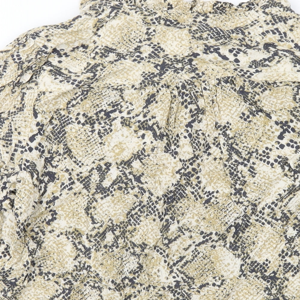 Marks & Spencer Womens Beige Animal Print Viscose Basic Blouse Size 10 Round Neck - Snake Print