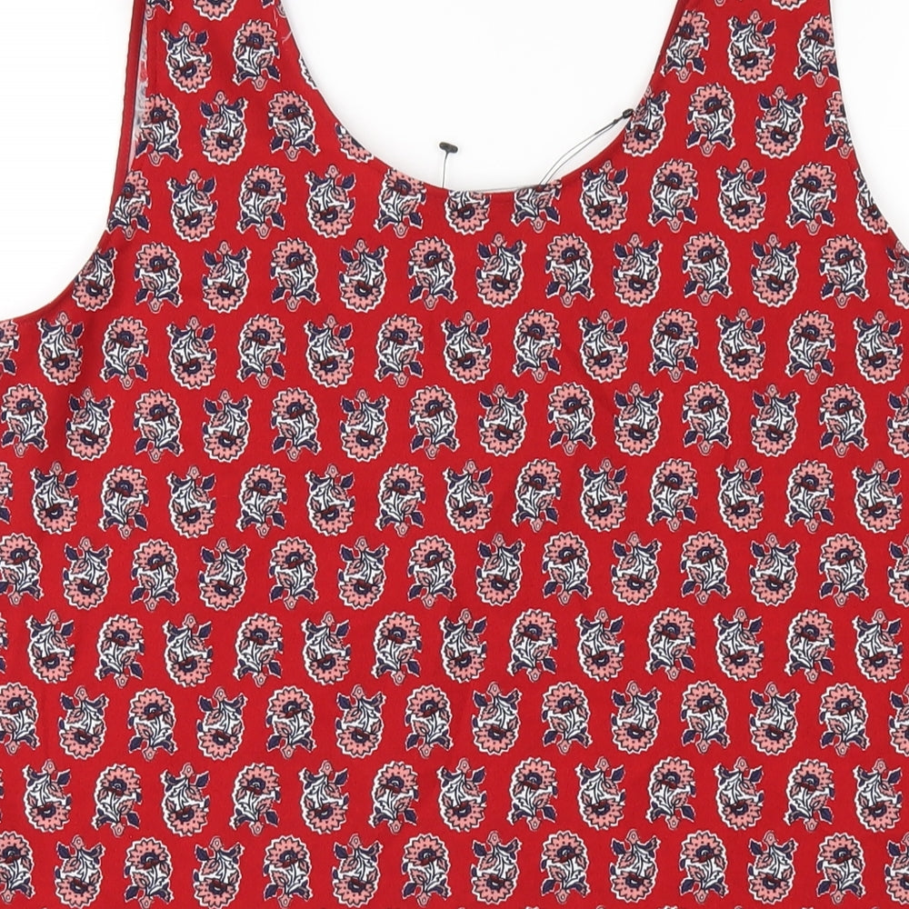 Marks & Spencer Womens Red Geometric Polyester Basic Tank Size 12 Scoop Neck