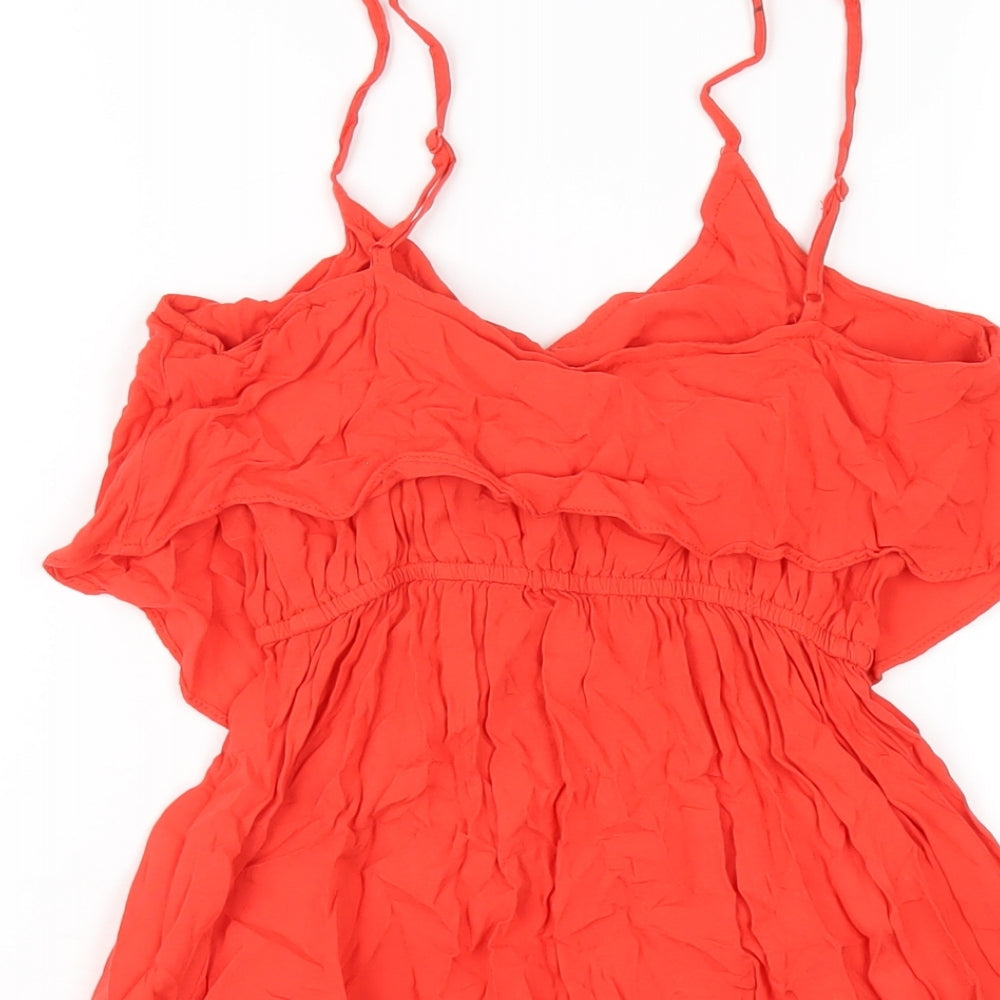 H&M Womens Red Viscose A-Line Size 4 V-Neck Pullover