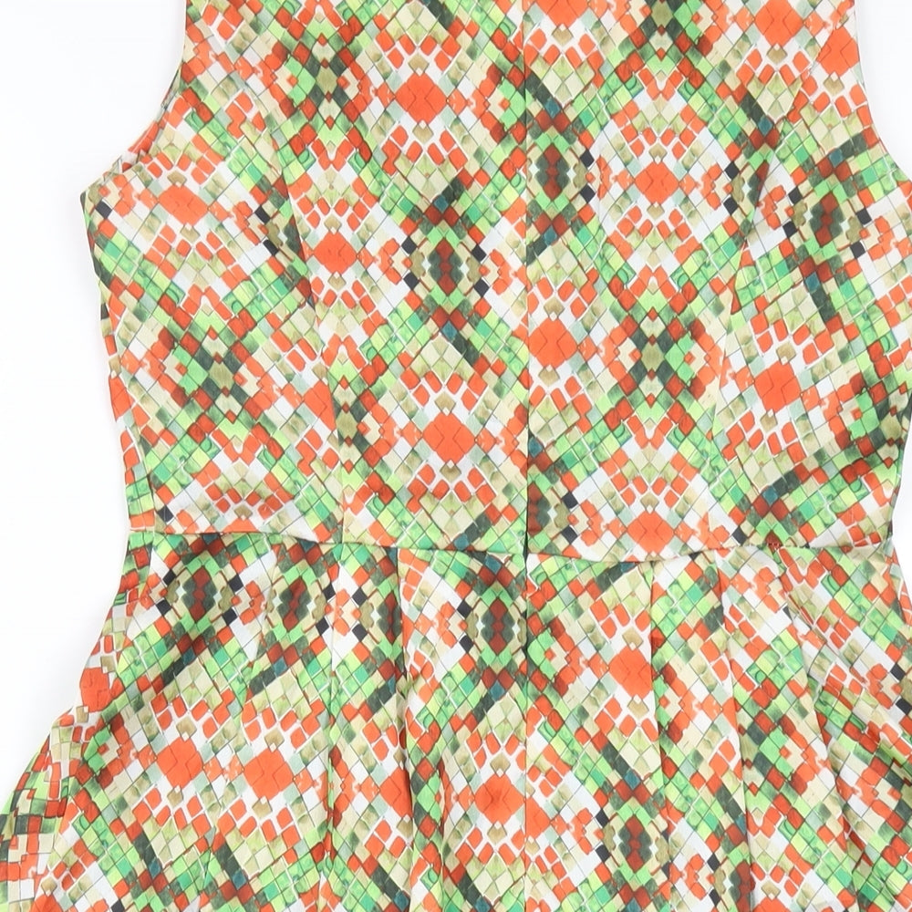 The Mod House Womens Multicoloured Geometric Polyester A-Line Size 8 Round Neck Zip