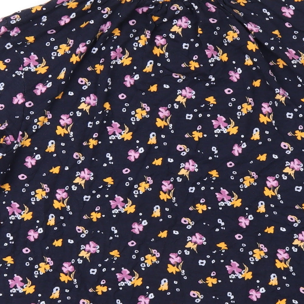 Marks & Spencer Womens Blue Floral Viscose Basic T-Shirt Size 10 Round Neck