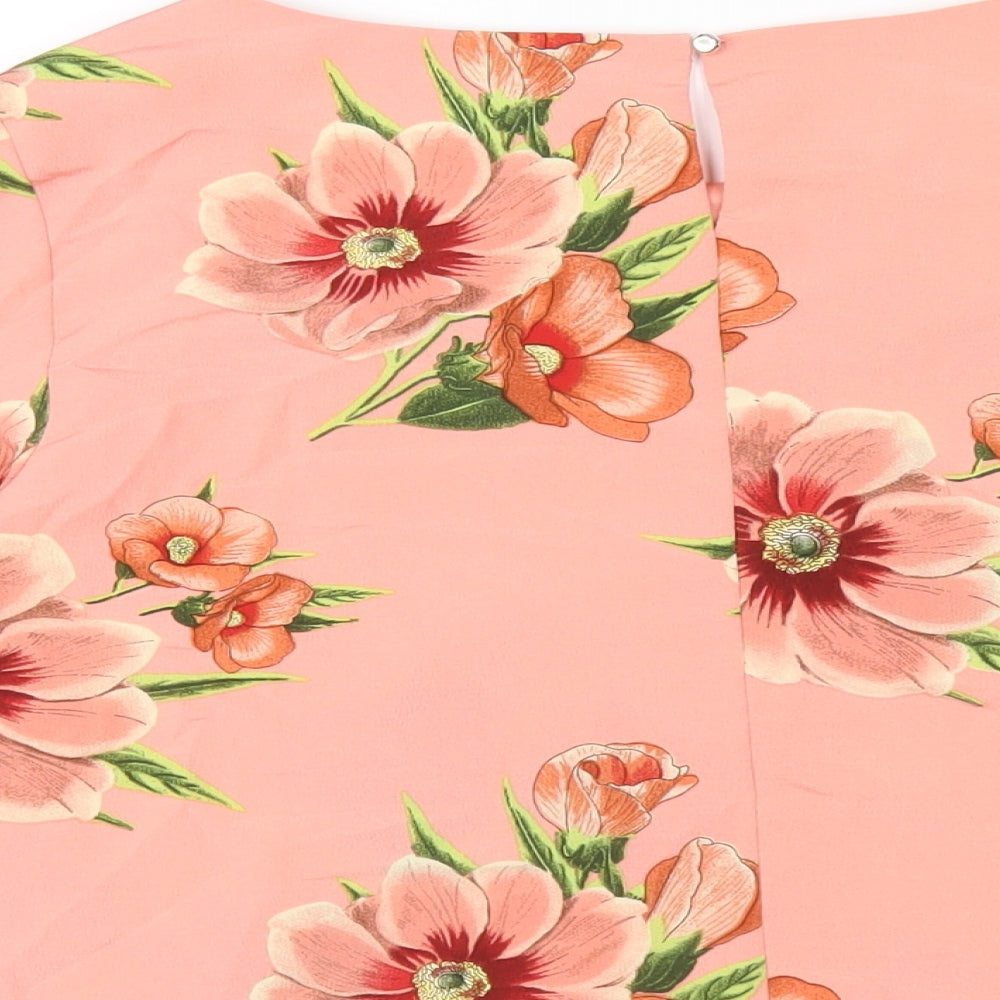 Dorothy Perkins Womens Pink Floral Polyester Basic T-Shirt Size 14 Round Neck