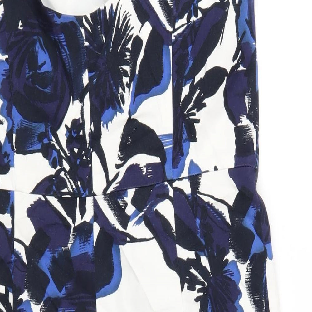 Planet Womens Blue Floral Cotton A-Line Size 12 Round Neck Zip