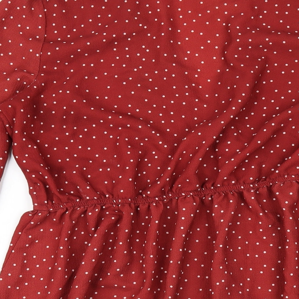 In the Style Womens Red Polka Dot Polyester A-Line Size 10 V-Neck Pullover
