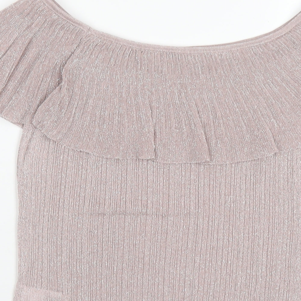 NEXT Womens Pink Polyester Basic T-Shirt Size 10 Off the Shoulder