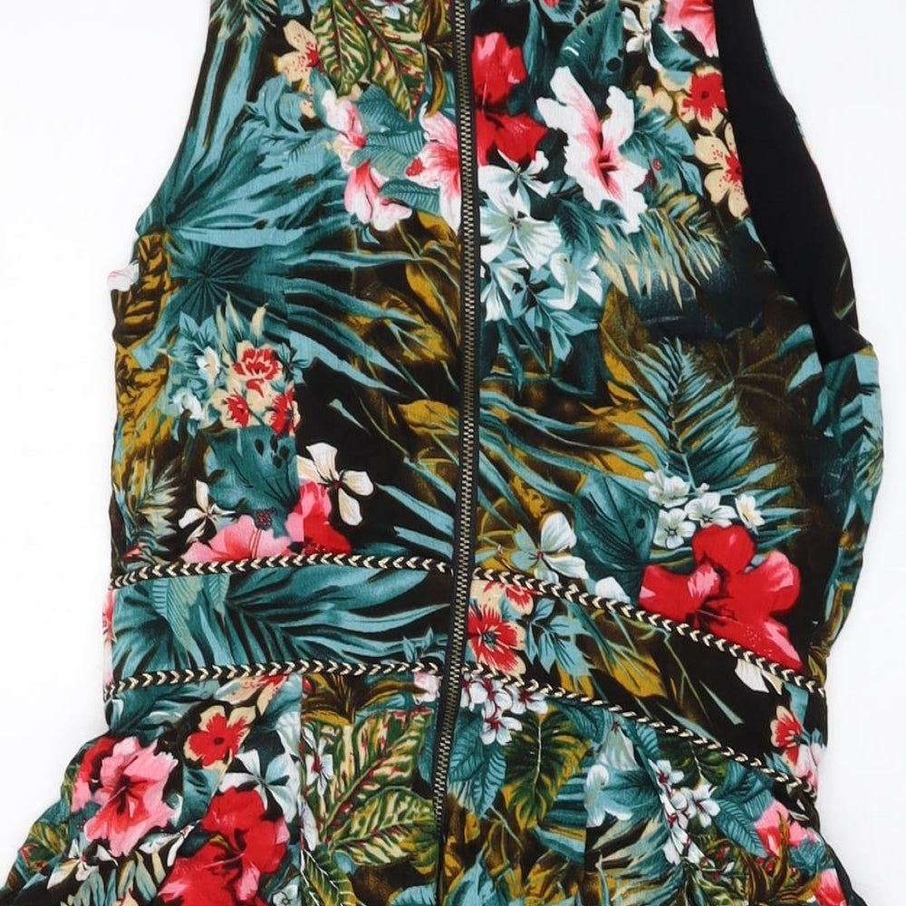 Louche Womens Multicoloured Floral Viscose A-Line Size 8 Square Neck Zip