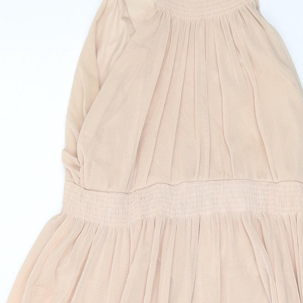 H&M Womens Pink Polyester Skater Dress Size M V-Neck Pullover