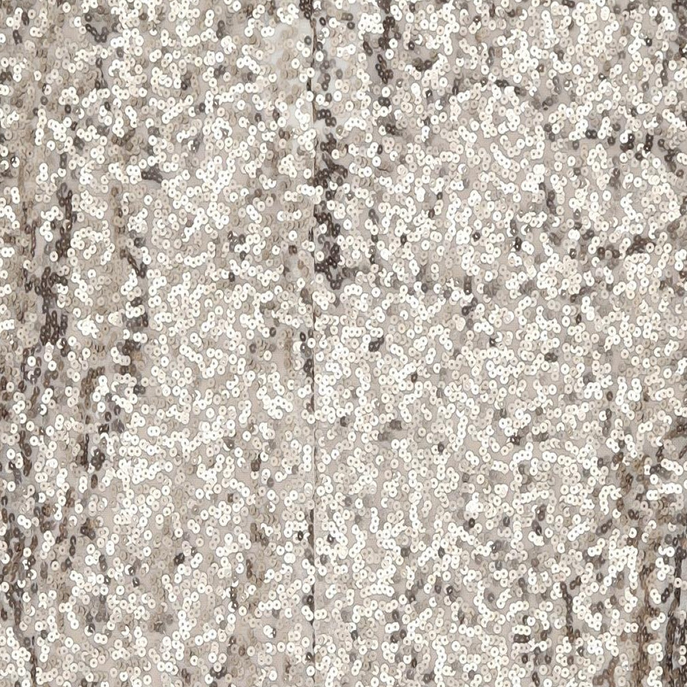 Fashions Womens Gold Polyester Mini Size 10 Round Neck Button