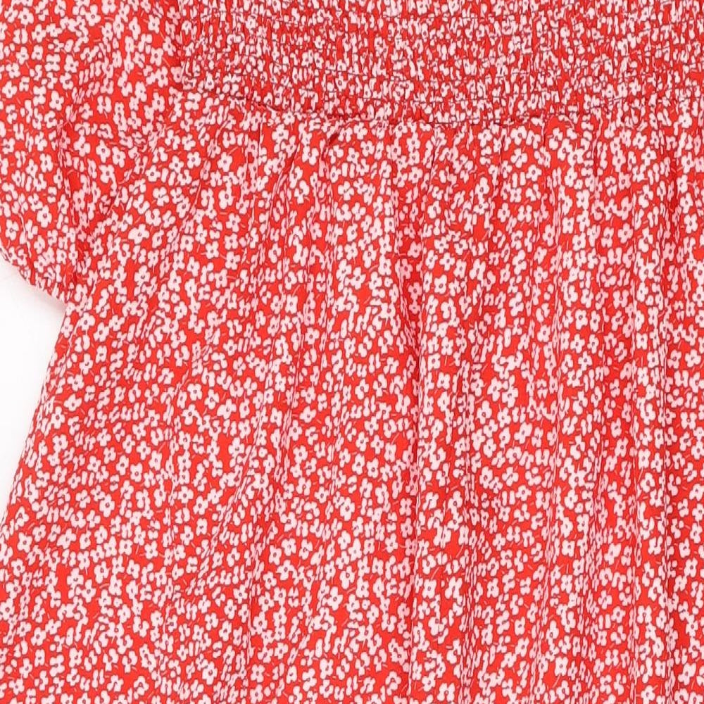 Lola May Womens Red Geometric Polyester A-Line Size 10 Square Neck Pullover