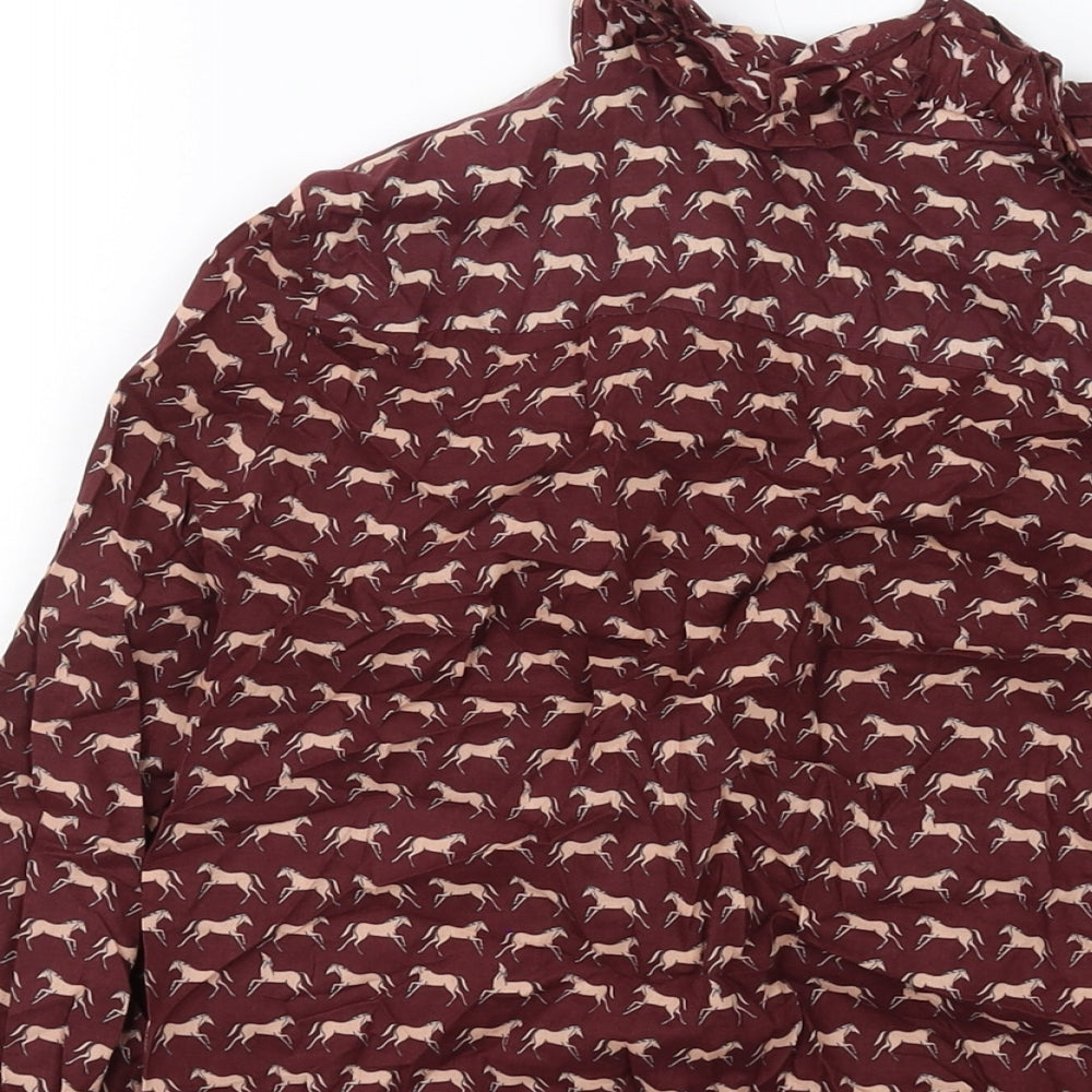 Zara Womens Brown Geometric Polyester Basic Button-Up Size S Mock Neck