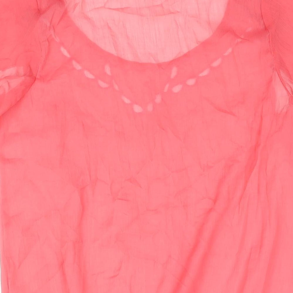 Oasis Womens Pink Polyester Basic Blouse Size 10 Scoop Neck - Embroidered Rouched