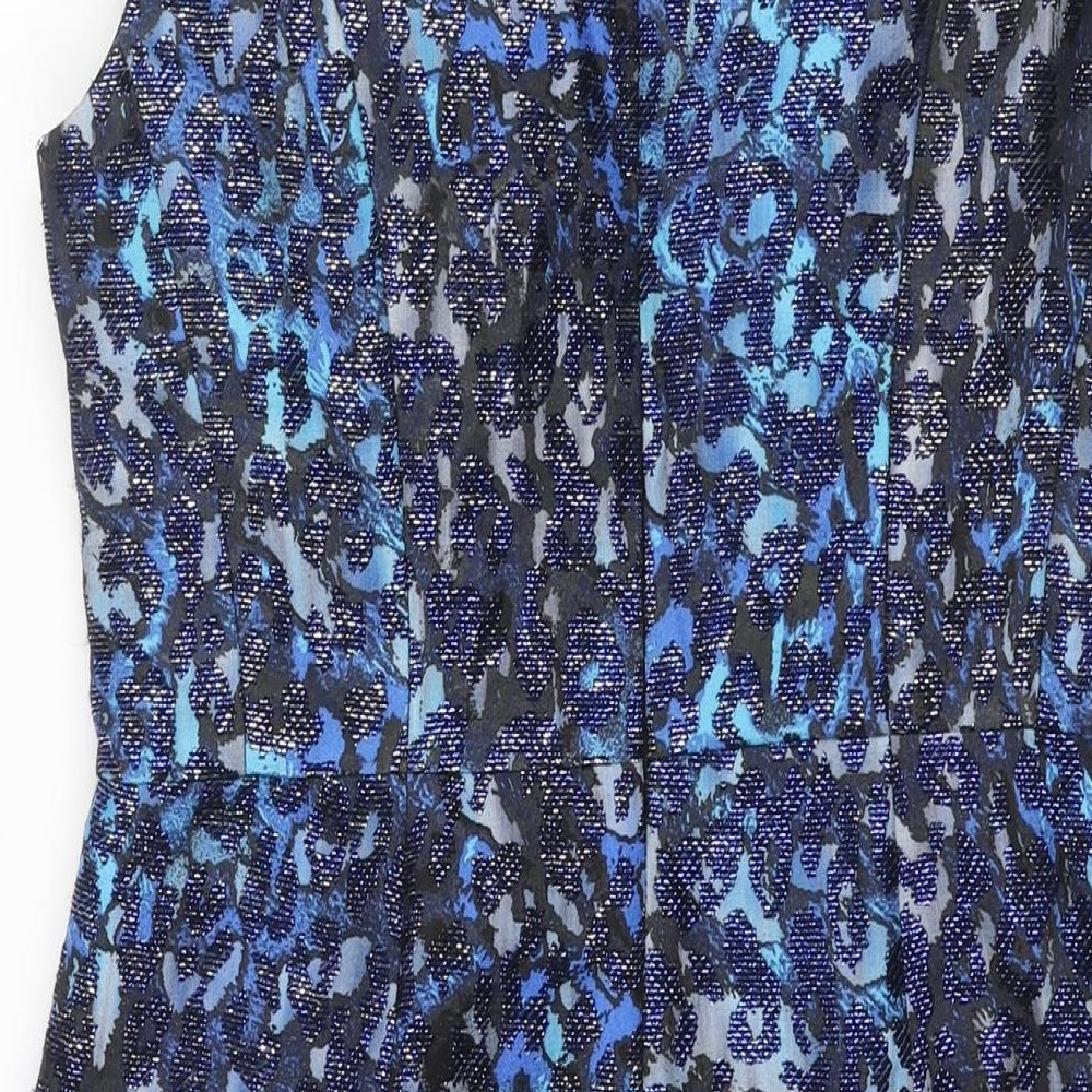 Precis Womens Blue Polyester Shift Size 12 Round Neck Zip - Leopard Print
