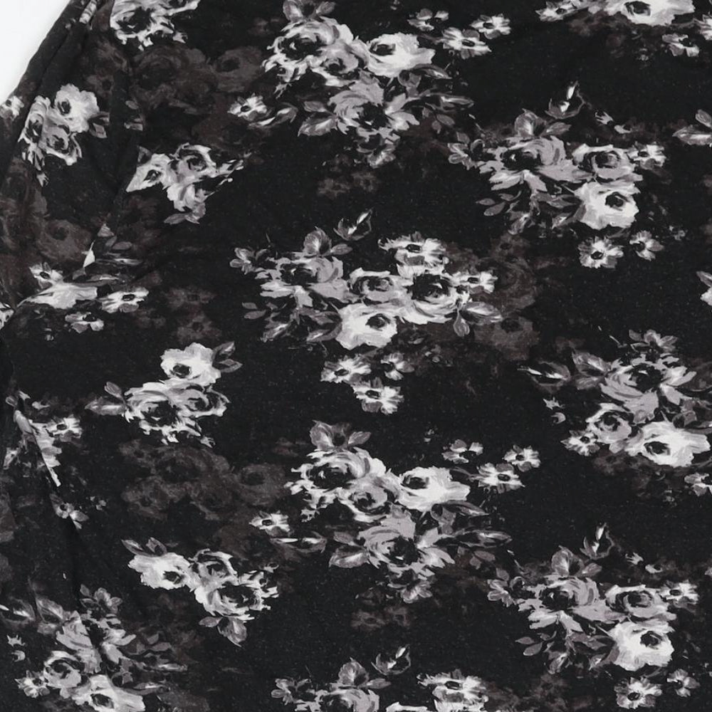 Arcadia Womens Black Floral Viscose Basic Blouse Size 20 Round Neck - Asymmetric Hem