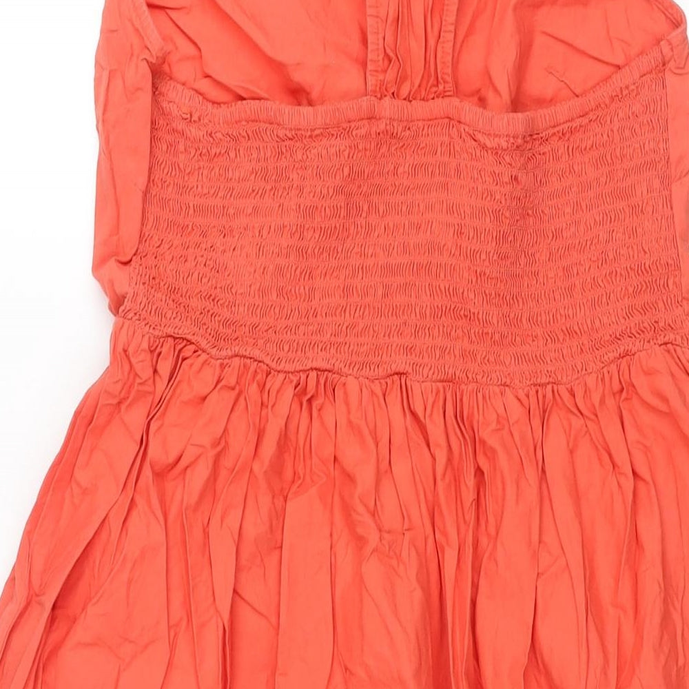 Mango Womens Red Cotton Sheath Size S Round Neck Button - Embroidered Hem