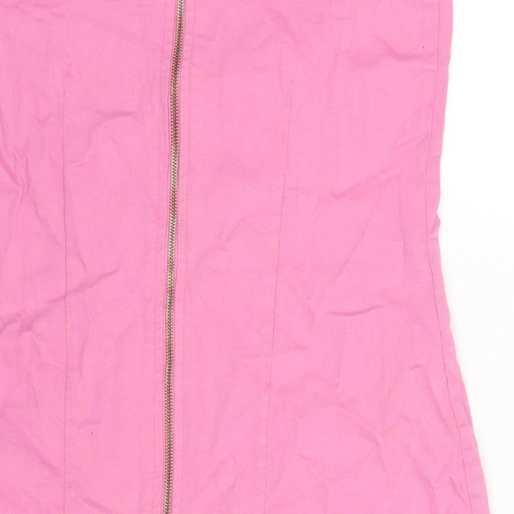 PRETTYLITTLETHING Womens Pink Cotton Mini Size 10 Square Neck Zip