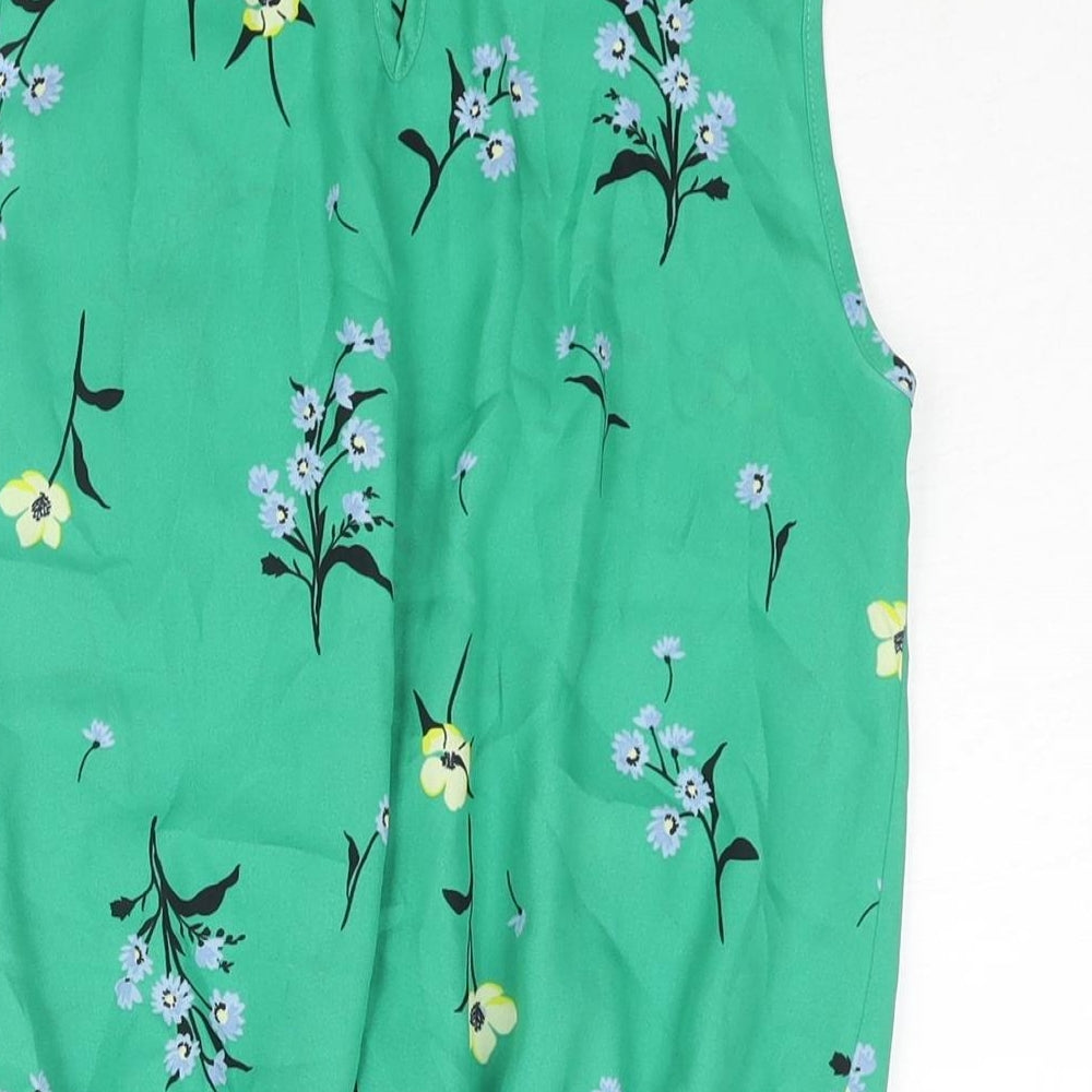 Dorothy Perkins Womens Green Floral Polyester Basic Blouse Size 8 Mock Neck - Rouched