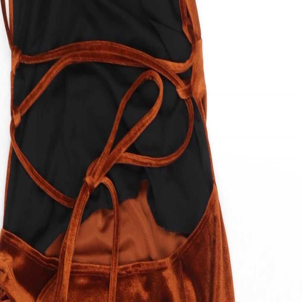 ASOS Womens Brown Polyester Shift Size 12 Sweetheart Lace Up - Rouched