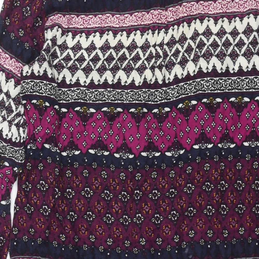 Divided Womens Multicoloured Geometric Viscose Shift Size 14 Round Neck Button