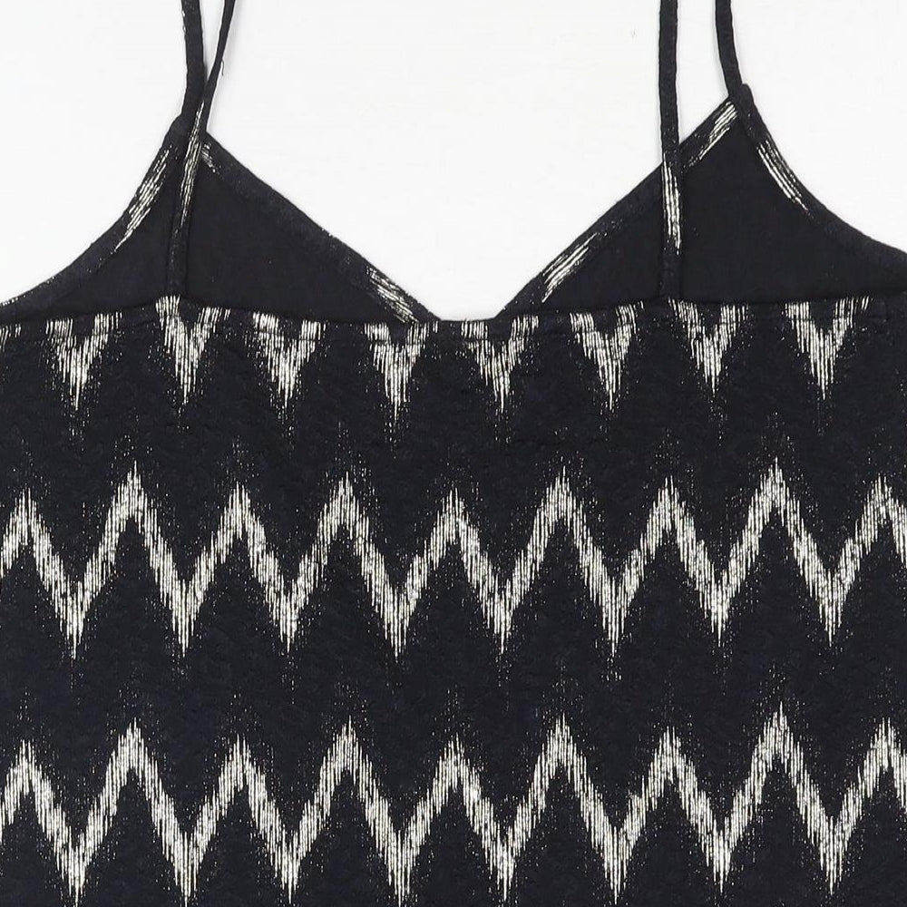 Topshop Womens Black Geometric Polyester Basic Tank Size 10 V-Neck