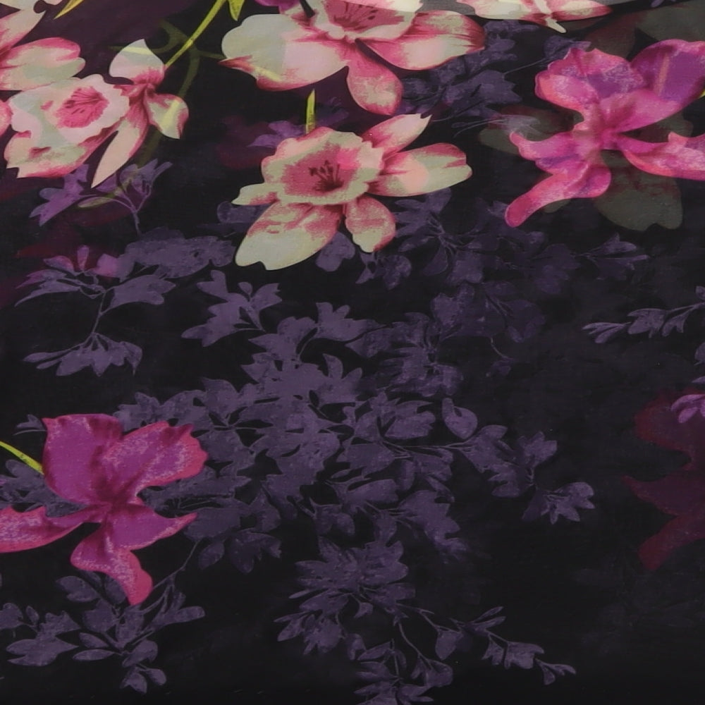 Monsoon Womens Purple Floral Polyester Basic T-Shirt Size M Crew Neck