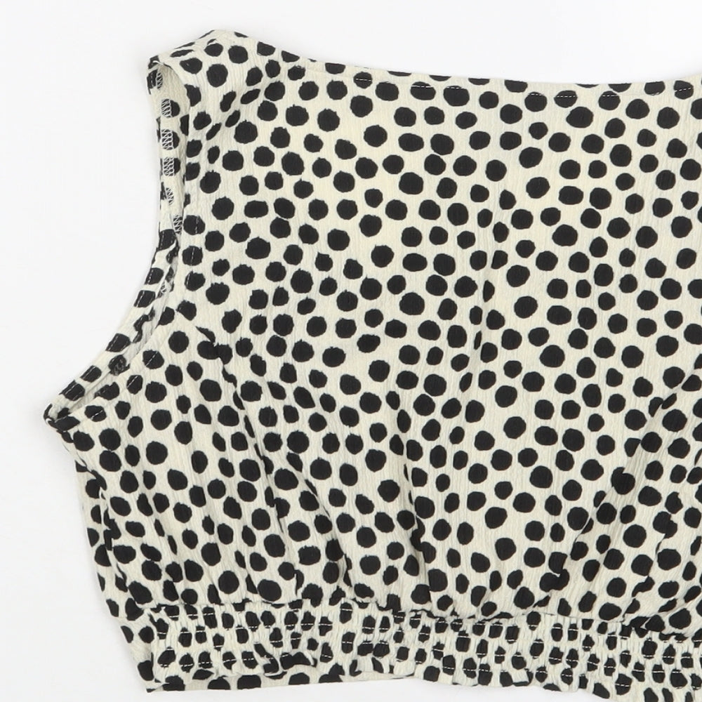 New Look Womens Beige Polka Dot Polyester Cropped Tank Size 10 Scoop Neck