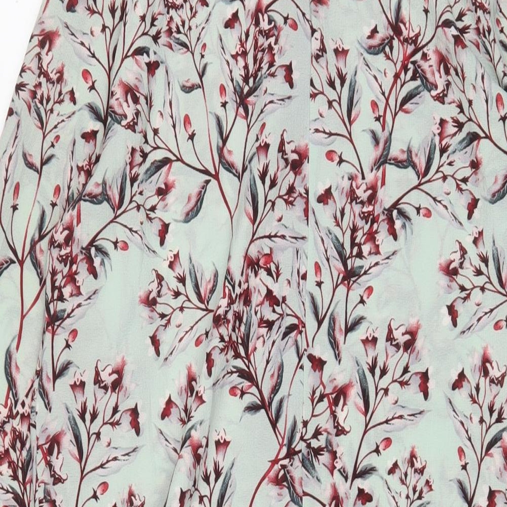 Rupali Womens Blue Floral Polyester A-Line Size M V-Neck Button