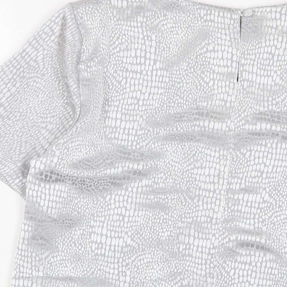 Berkertex Womens Silver Animal Print Polyester Basic T-Shirt Size 12 Crew Neck
