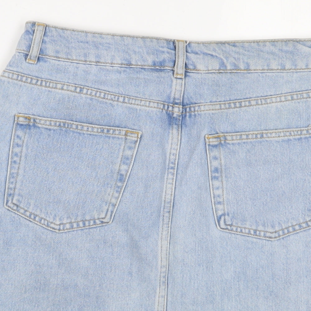 Topshop Womens Blue Cotton A-Line Skirt Size 10 Zip