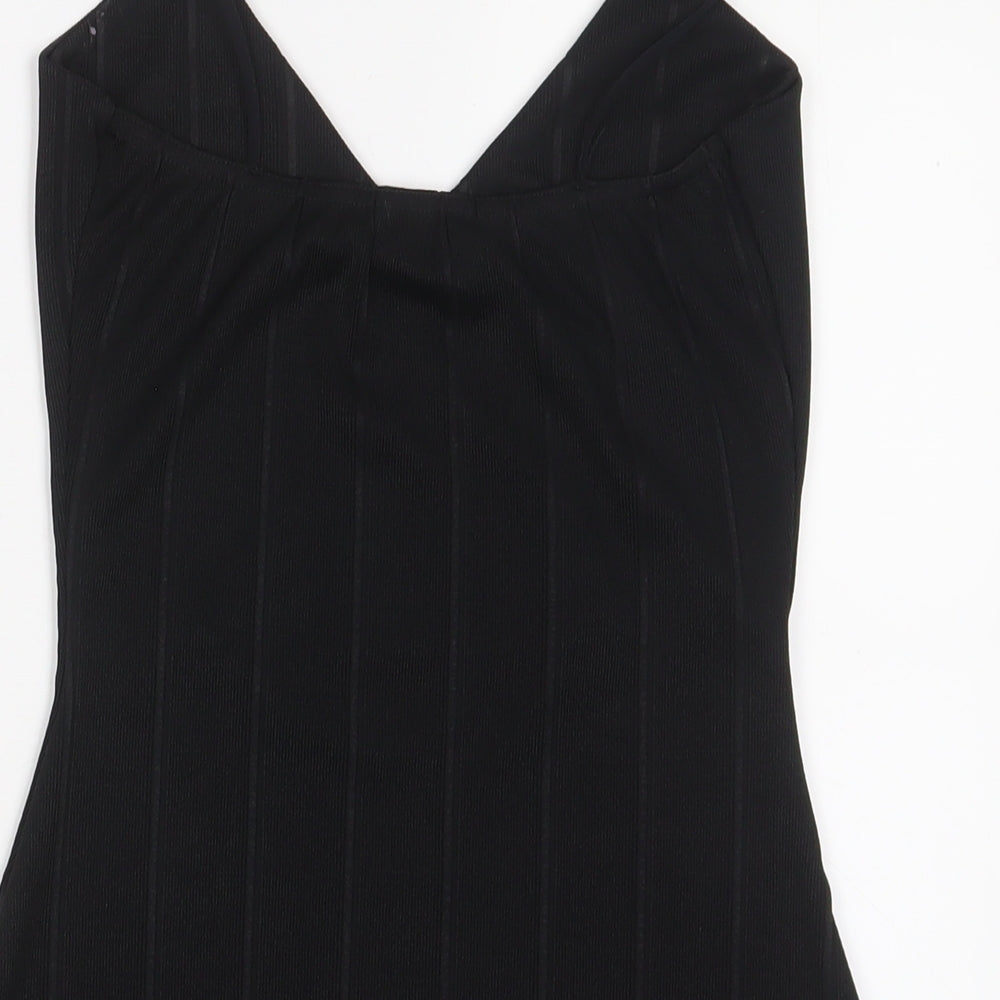 U.MAY Womens Black Polyester Bodycon Size S V-Neck Pullover