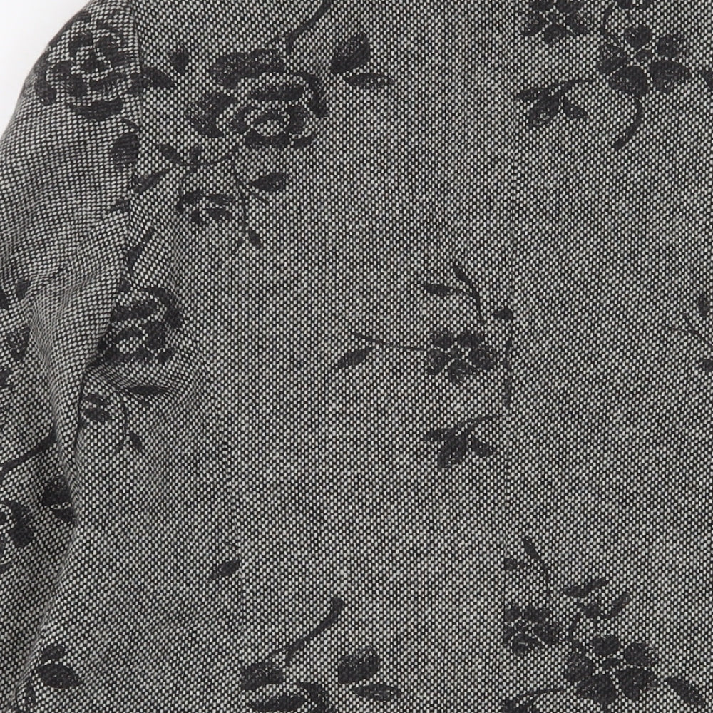 Gold Womens Grey Floral Jacket Blazer Size 12 Button