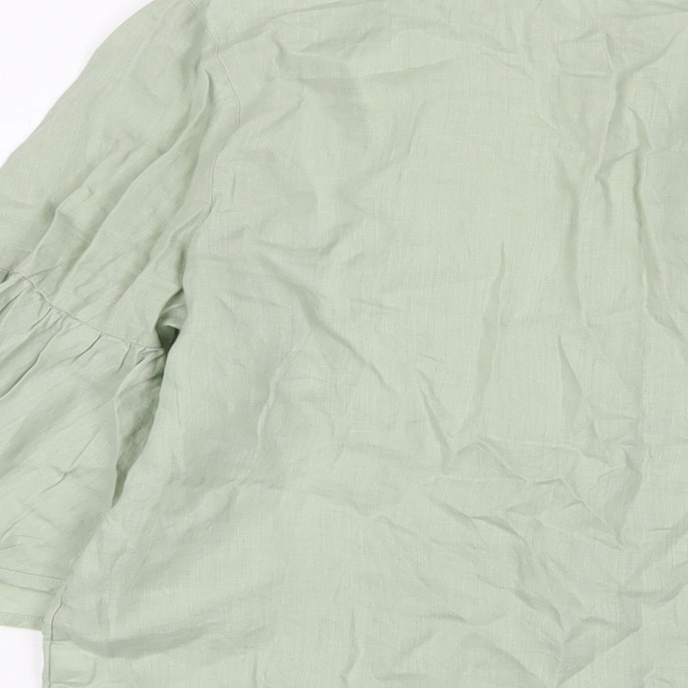 NEXT Womens Green Cotton Basic Button-Up Size 12 Crew Neck