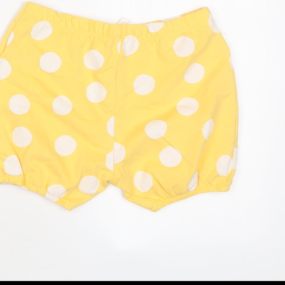 Marks & Spencer Girls Yellow Polka Dot Cotton Sweat Shorts Size 2-3 Years Regular