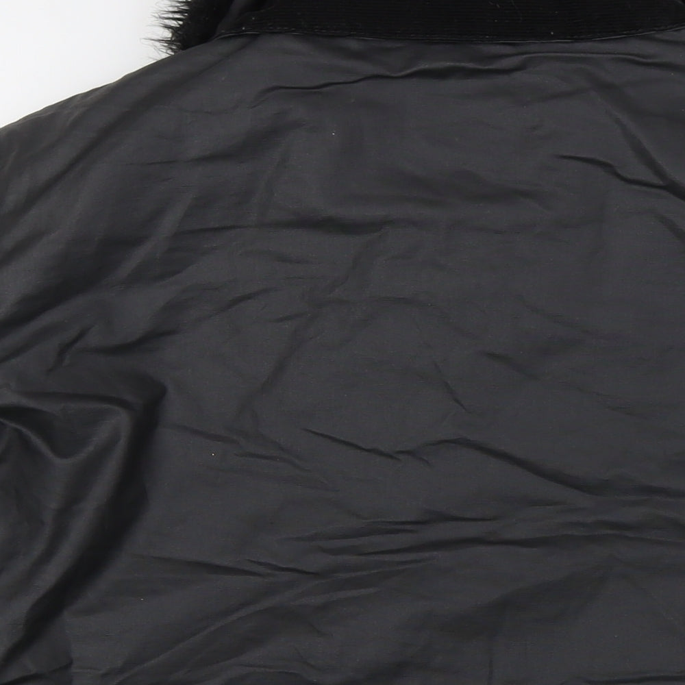 River Island Womens Black Jacket Size 14 Zip - Faux Fur Detachable Collar