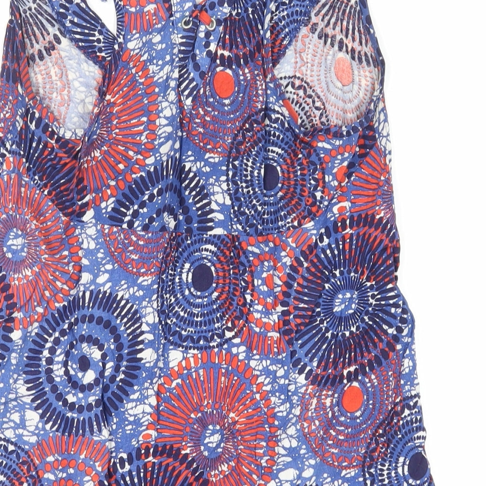 New Look Womens Blue Geometric Viscose Basic Tank Size 8 Scoop Neck