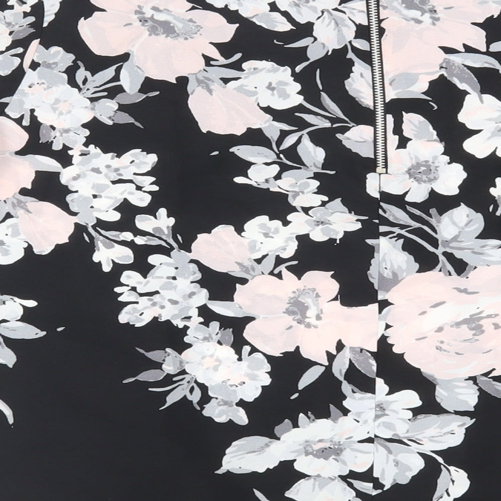 Dorothy Perkins Womens Black Floral Polyester Basic Blouse Size 10 Round Neck - Lace Detail