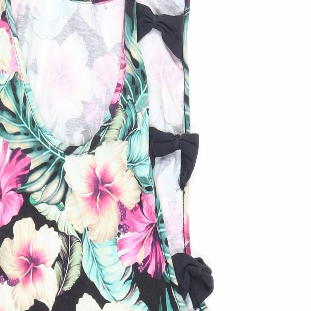 ASOS Womens Multicoloured Floral Cotton Bodycon Size 8 Round Neck Pullover - Bow Detail