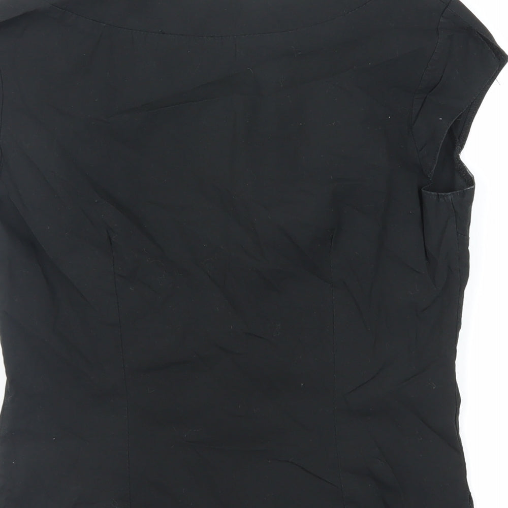 River Island Womens Black Cotton Basic Blouse Size 10 V-Neck - Wrap Front Detail