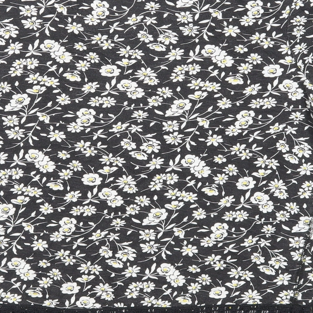 Next Womens Black Floral Cotton Basic T-Shirt Size 6 Round Neck - Crocheted Lace Detail