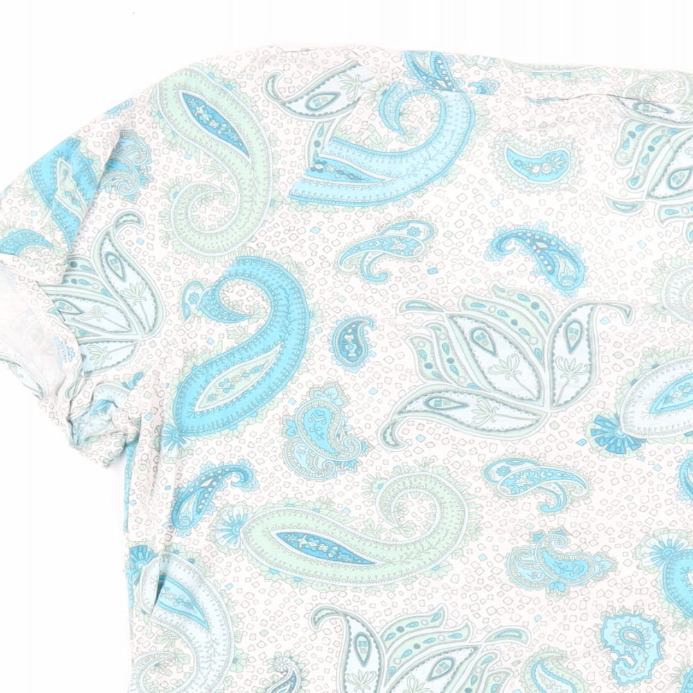 Marks & Spencer Womens Blue Paisley Viscose Basic T-Shirt Size 14 Round Neck