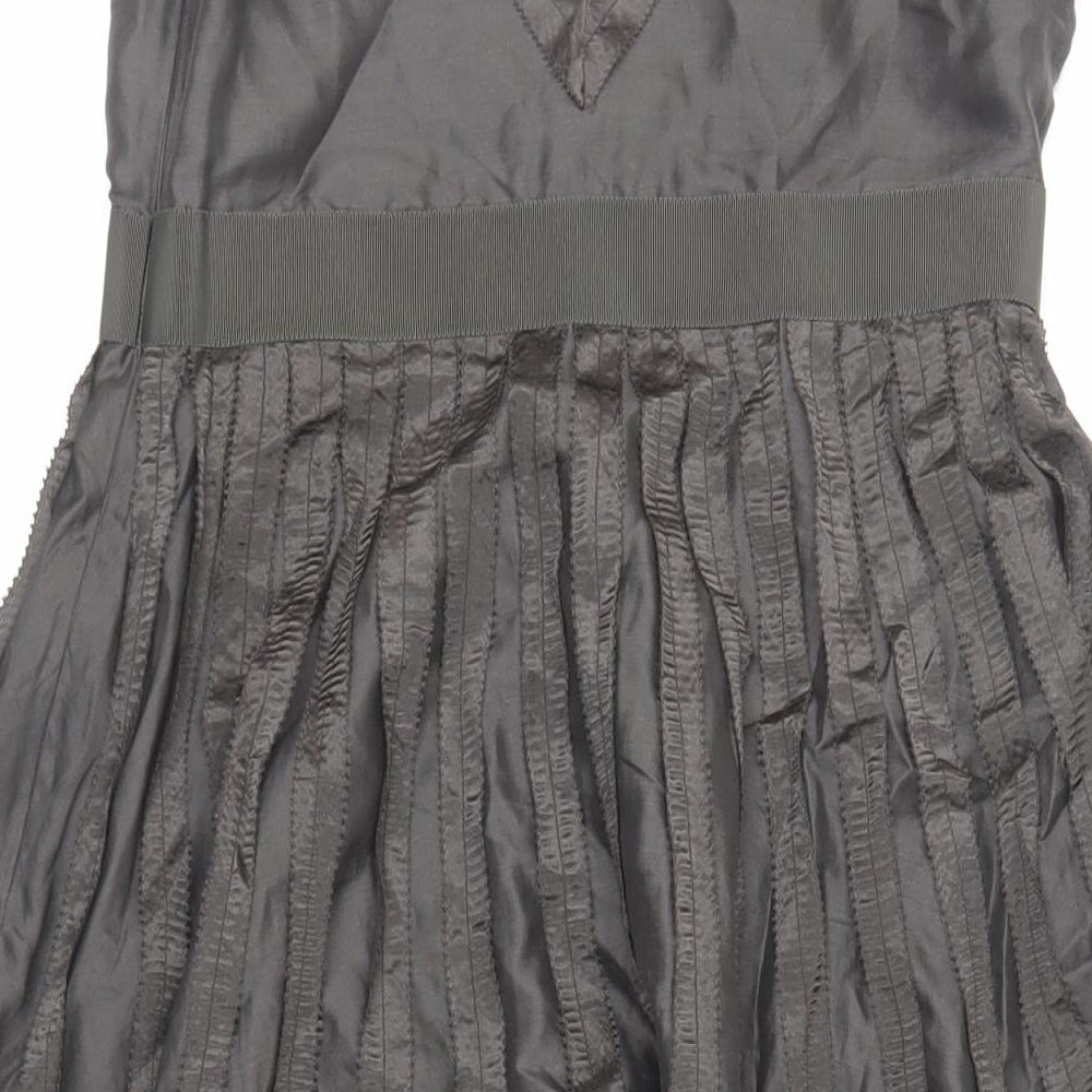 Zara Womens Grey Silk Fit & Flare Size S V-Neck Zip