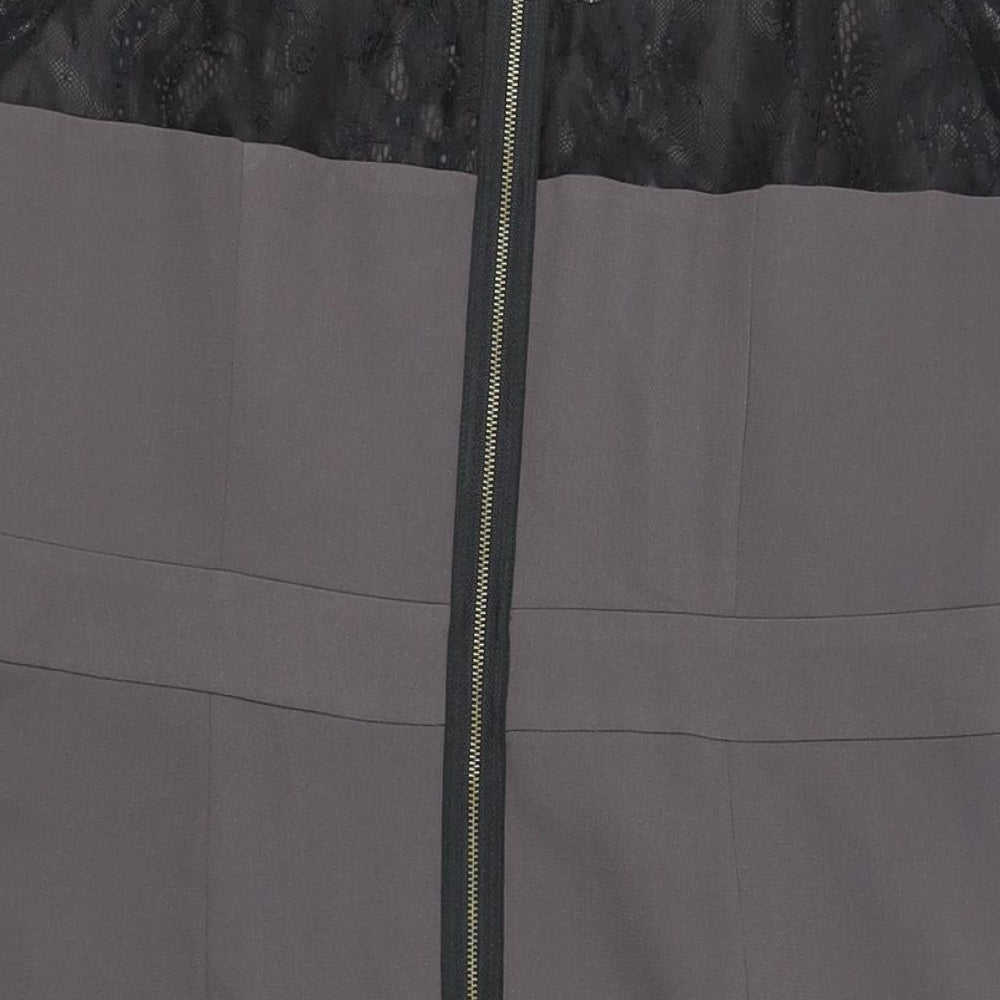 Marks & Spencer Womens Grey Polyester Pencil Dress Size 16 Round Neck Zip - Lace Sleeve