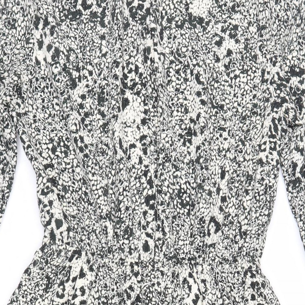 H7M Womens Black Geometric Polyester Fit & Flare Size 6 Round Neck - Elasticated Waist