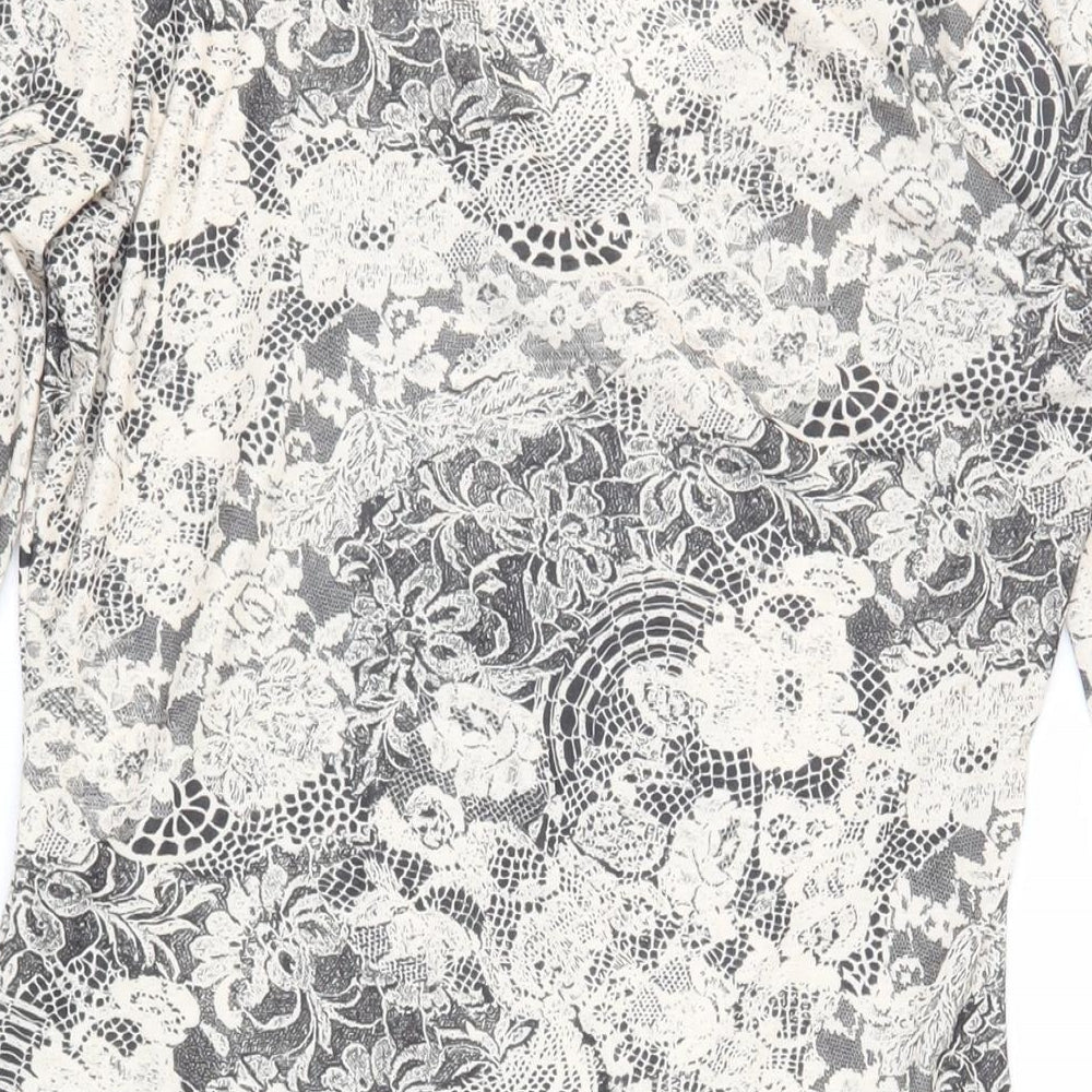 Boohoo Womens Beige Floral Polyester Mini Size 16 V-Neck Pullover
