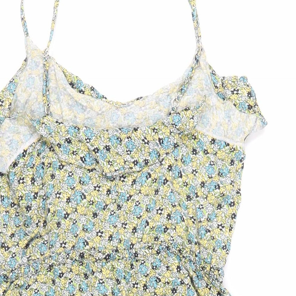 H&M Womens Green Floral Viscose Mini Size 8 Round Neck - Adjustable Waist