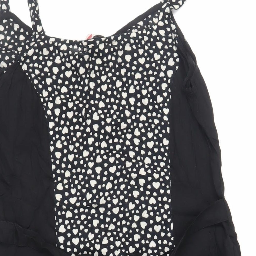 River Island Womens Black Geometric Viscose Tank Dress Size 12 Scoop Neck Button