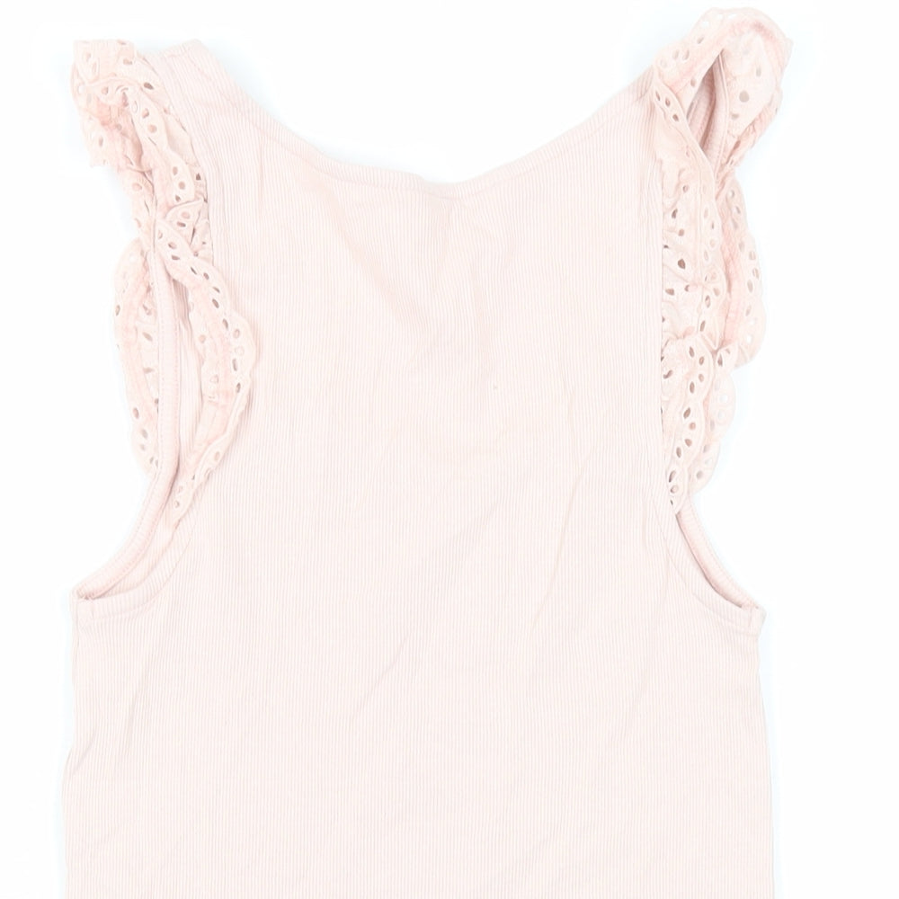Marks & Spencer Womens Pink Cotton Basic Tank Size 8 Scoop Neck - Ribbed
