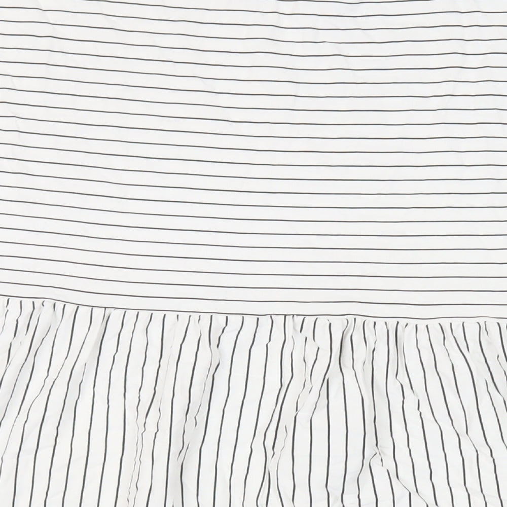 New Look Womens White Striped Cotton T-Shirt Dress Size 12 Round Neck Pullover