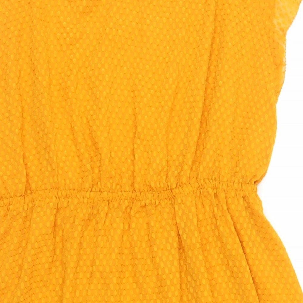 H7M Womens Orange Polyester A-Line Size 12 Round Neck Button - Textured