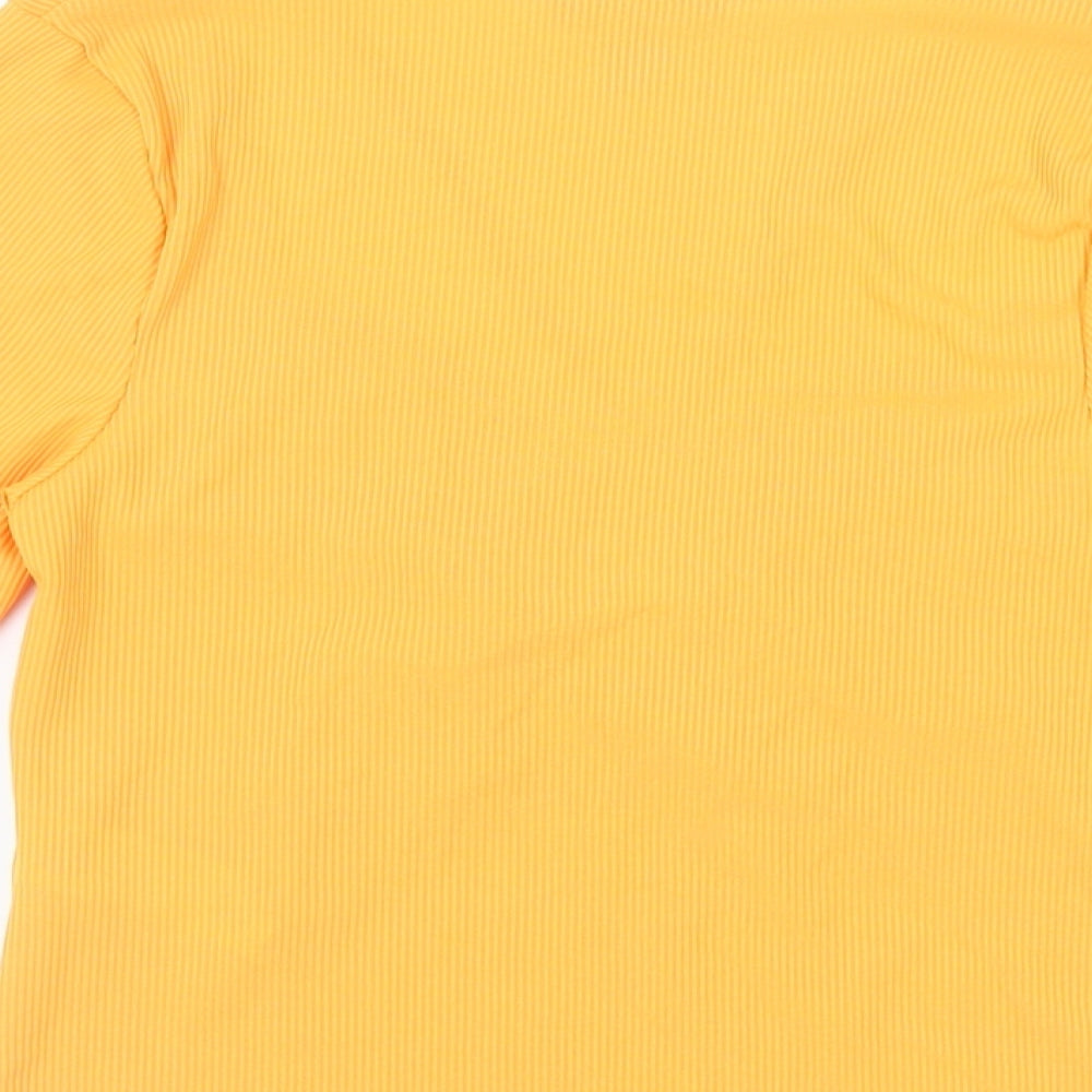 New Look Womens Orange Polyester Basic Blouse Size 10 V-Neck - Ribbed