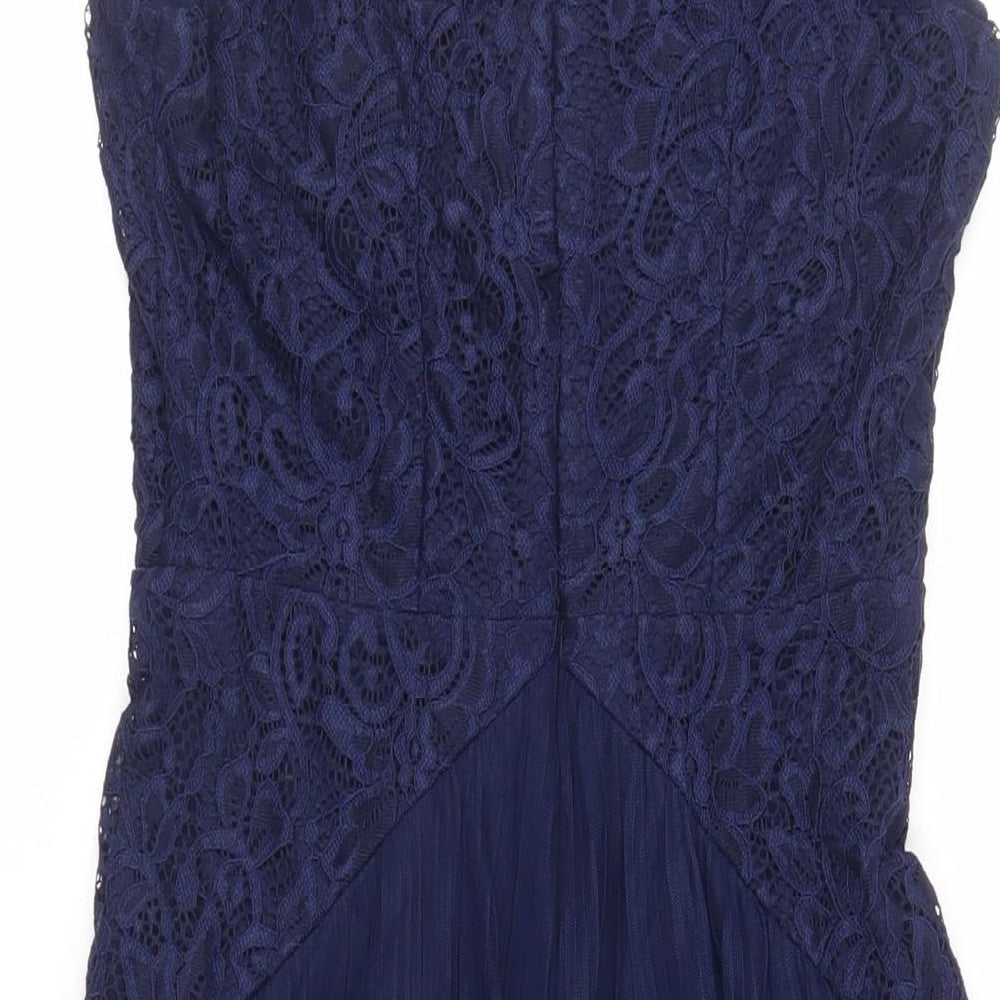 ASOS Womens Blue Polyester A-Line Size 10 V-Neck Zip - Lace Detail